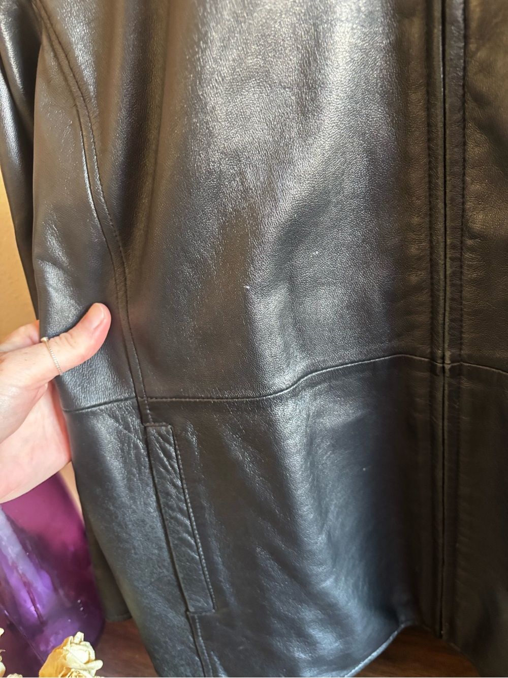 Vintage 100% Leather Jacket Collared Unisex - Picture 3 of 10
